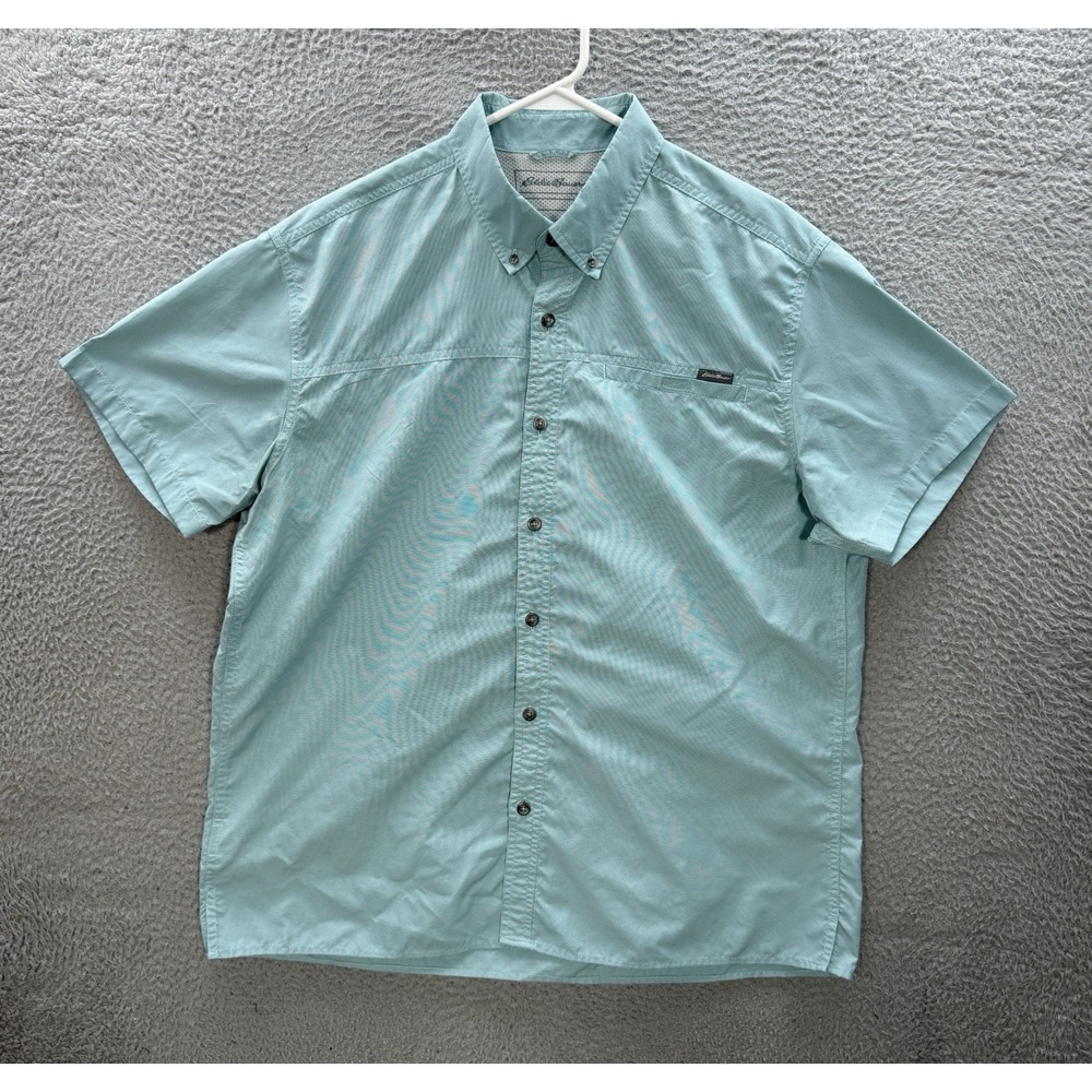 Eddie Bauer Shirt Adult Large Blue Gingham Check Performance‎ Stretch Outdoors